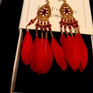 Boho Feather Long Earrings in Box Designer